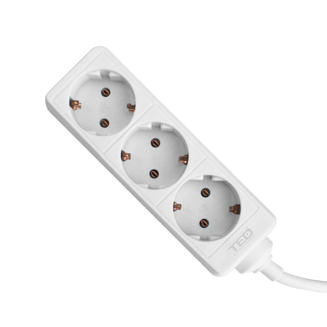 Prelungitor 3 metri cu 3 Schuko, Cablu 3x 1.5mm, Culoare Alb, Putere 3680W 16A, TED Electric TED000637