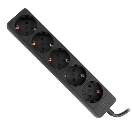 Prelungitor 5 metri cu 5 Schuko, Cablu 3x 1.5mm, Culoare Negru, Putere 3680W 16A, TED Electric TED001825