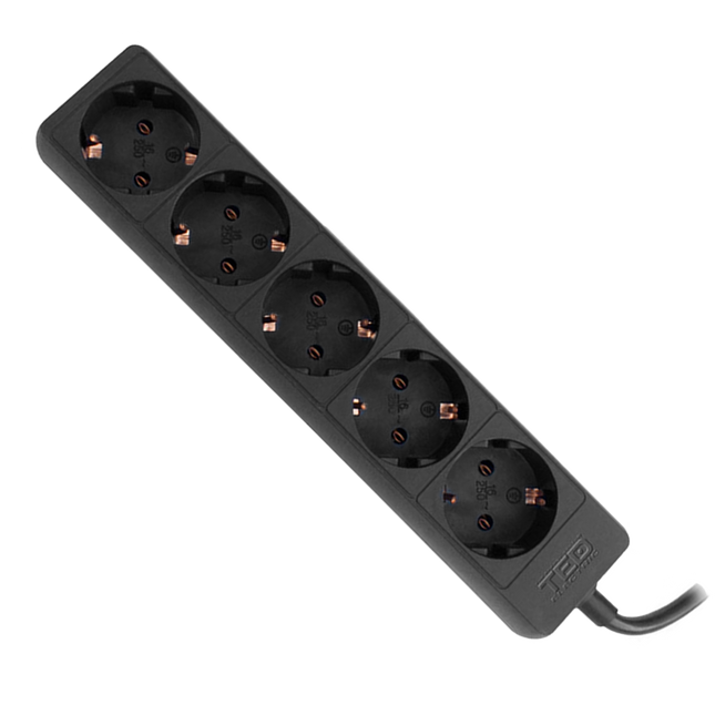 Prelungitor 5 metri cu 5 Schuko, Cablu 3x 1.5mm, Culoare Negru, Putere 3680W 16A, TED Electric TED001825