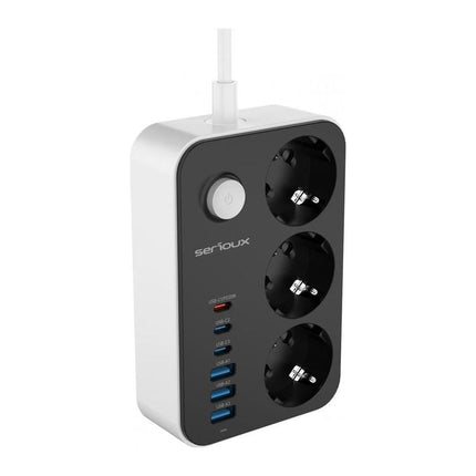 Prelungitor cu protectie Serioux SRXP-PS36B, 3 prize Schuko + 6 porturi USB (3x USB-C, 3x USB-A), 1.6 m - imagine 2
