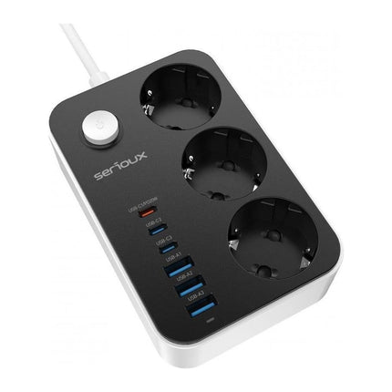 Prelungitor cu protectie Serioux SRXP-PS36B, 3 prize Schuko + 6 porturi USB (3x USB-C, 3x USB-A), 1.6 m - imagine 4
