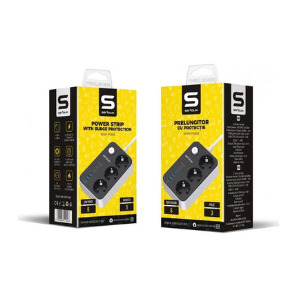 Prelungitor cu protectie Serioux SRXP-PS36B, 3 prize Schuko + 6 porturi USB (3x USB-C, 3x USB-A), 1.6 m - imagine 6