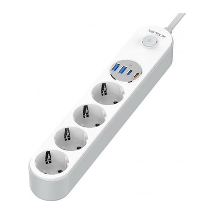 Prelungitor cu protectie Serioux SRXP-PS44W, 4 prize Schuko + 4 porturi USB (2x USB-C, 2x USB-A), 2 m, alb - imagine 3