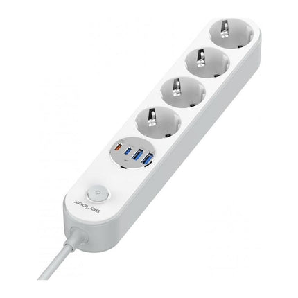 Prelungitor cu protectie Serioux SRXP-PS44W, 4 prize Schuko + 4 porturi USB (2x USB-C, 2x USB-A), 2 m, alb - imagine 4
