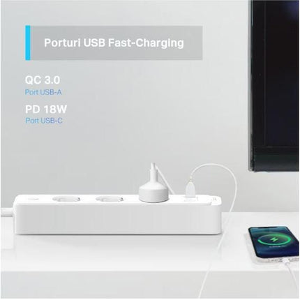 Prelungitor inteligent Wi-Fi TP-Link Tapo P300, 3 prize controlabile individual + 3 porturi USB - imagine 3