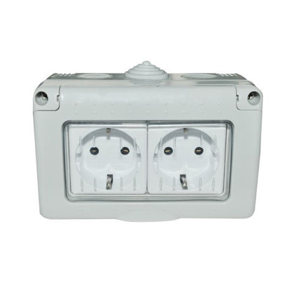 Priza dubla PT schuko antigron cu capac MOD IP55 SPN1302