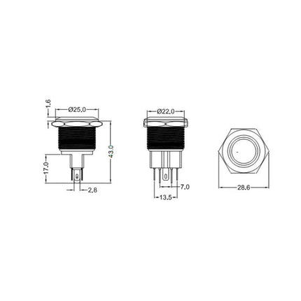 Buton metalic push led verde 22mm 24V