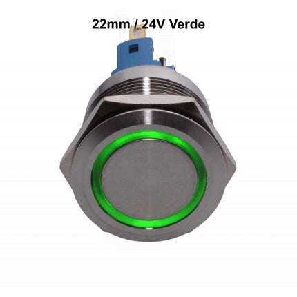 Buton metalic push led verde 22mm 24V