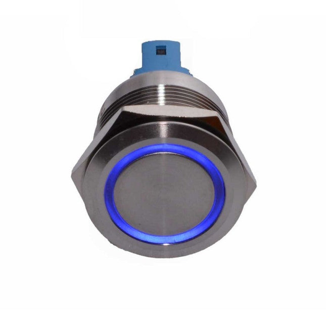 Buton metalic push led albastru 22mm 24V