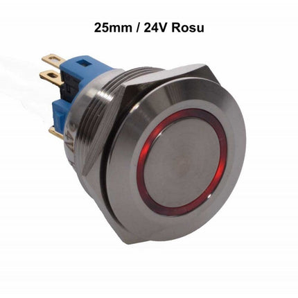 Buton metalic push led rosu 25mm 24V