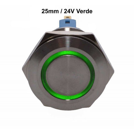 Buton metalic push led verde 25mm 24V