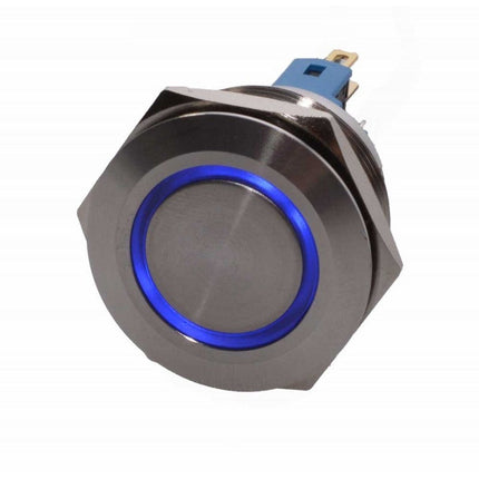 Buton metalic push led albastru 25mm 24V