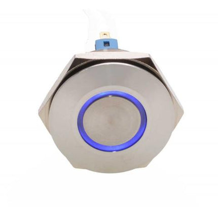 Buton metalic push led albastru 30mm 24V