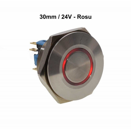 Buton metalic push led rosu 30mm 24V