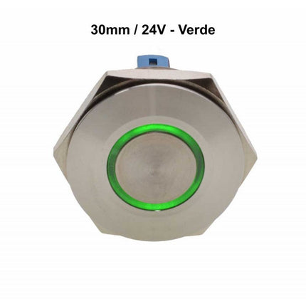 Buton metalic push led verde 30mm 24V
