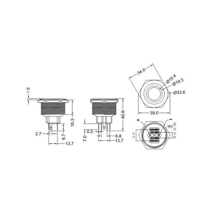 Buton metalic push led verde 30mm 24V