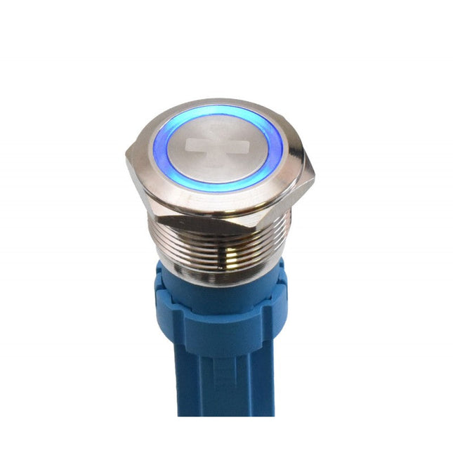 Buton metalic push led albastru 19mm 24V