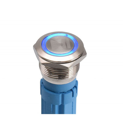 Buton metalic push led albastru 19mm 24V