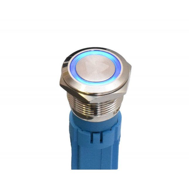 Buton metalic push led albastru 19mm 24V