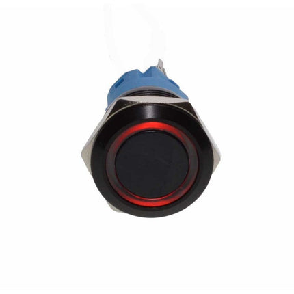 Buton push revenire negru led rosu 19mm 12v