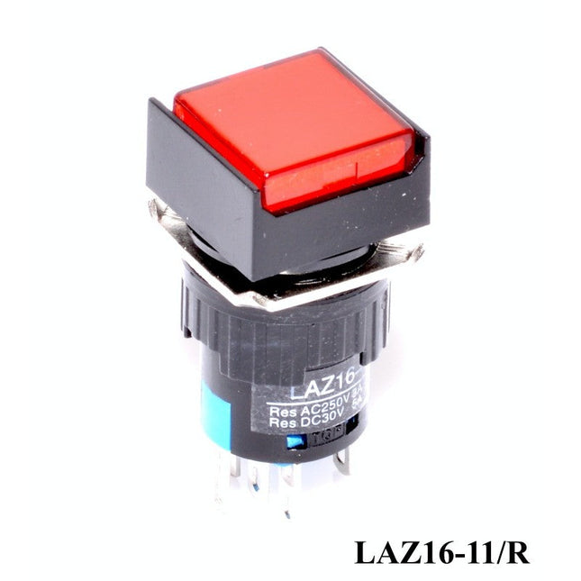 Buton intrerupator patrat rosu 16mm 12V - Aparataj electric