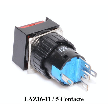 Buton intrerupator patrat rosu 16mm 12V