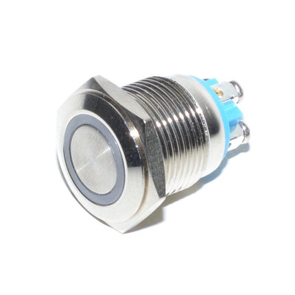 Buton metalic prin apasare led albastru 16mm 12V