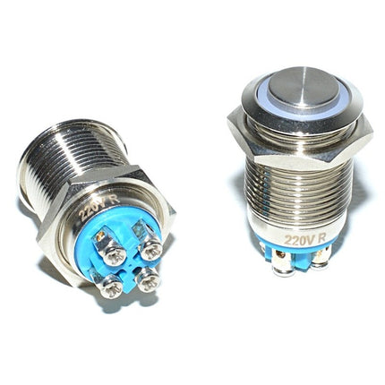 Buton metalic prin apasare led rosu 16mm 220V
