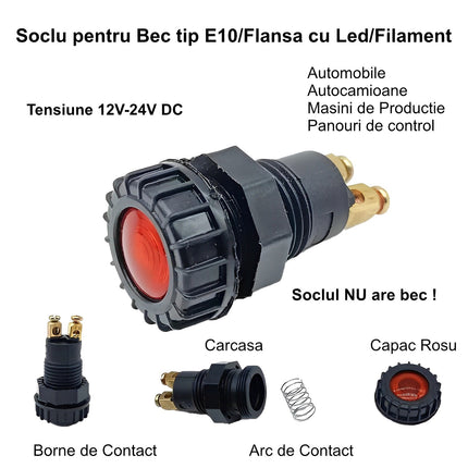 Suport indicator tensiune bec e10 led 12v 24v