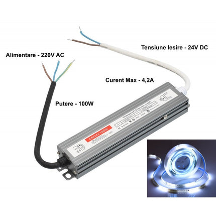 Sursa alimentare slim IP 67 100W 24V 16A
