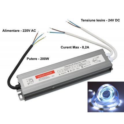 Sursa alimentare slim IP 67 200W 24V 3A