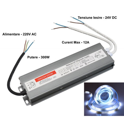Sursa alimentare slim IP67 300W 24V 12A