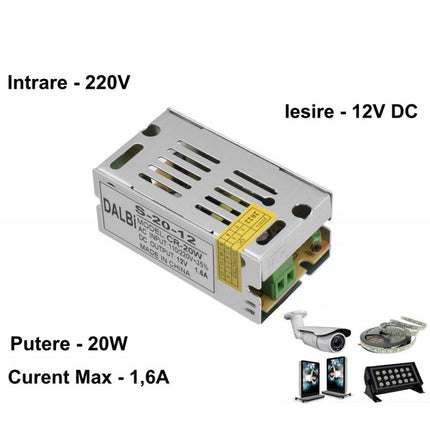 Sursa metalica alimentare 220V 12V 20W 6A