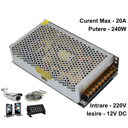 Sursa metalica alimentare 220V 12V 240W 20A