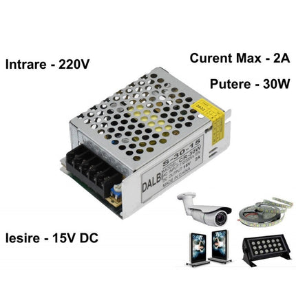 Sursa metalica alimentare 30W-2A 220V 15V 30W 2A