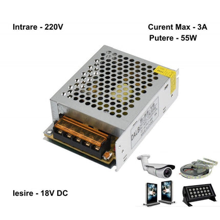 Sursa metalica alimentare 55W-3A 220V 18V 55W 3A