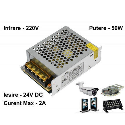 Sursa alimentare metalica 50W-2A 220V 24V 50W 2A