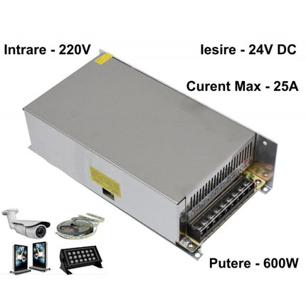 Sursa metalica alimentare 220V 24V 600W 25A