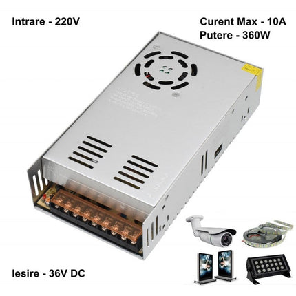 Sursa metalica alimentare 220V 36V 360W 10A