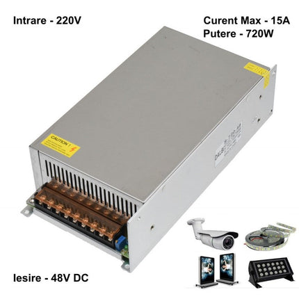 Sursa metalica alimentare 220V 48V 720W 15A