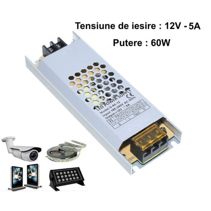 Sursa alimentare slim 12V-5A 60W 12V 5A