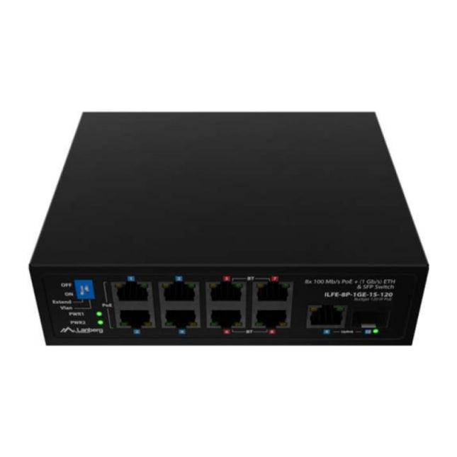 Switch PoE Lanberg ILFE-8P-1GE-1S-120, 8 porturi PoE (4x PoE+ + 4x PoE++) 120 W, uplink Gigabit + SFP