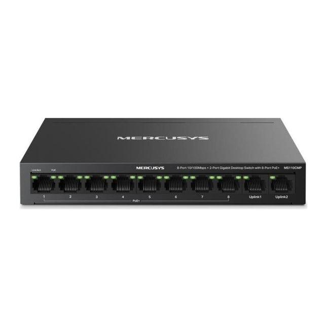 Switch PoE Mercusys MS110CMP, 8 porturi 10/100 PoE+ + 2 porturi Gigabit, metal
