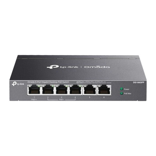Switch PoE TP-Link Omada DS106GPP, 6 porturi Gigabit, 3x PoE+ + 1x PoE++ 64 W, desktop
