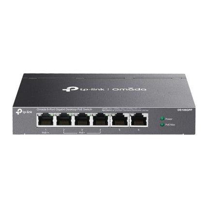 Switch PoE TP-Link Omada DS106GPP, 6 porturi Gigabit, 3x PoE+ + 1x PoE++ 64 W, desktop - imagine 2