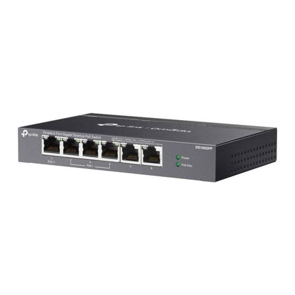 Switch PoE TP-Link Omada DS106GPP, 6 porturi Gigabit, 3x PoE+ + 1x PoE++ 64 W, desktop - imagine 4