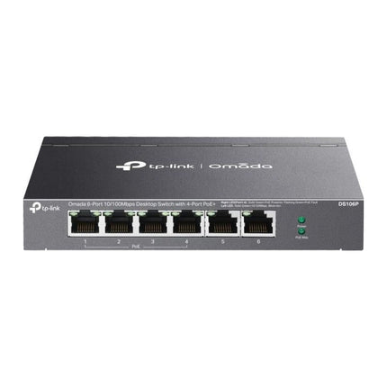 Switch PoE TP-Link Omada DS106P, 6 porturi 10/100 Mbps, 4x PoE+ 67 W, desktop metal