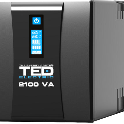 UPS 2100VA 1200W cu Stabilizator si Management, 2x Schuko, Ecran LCD si 2x Acumulator 12V 9Ah, TED Electric TED004659