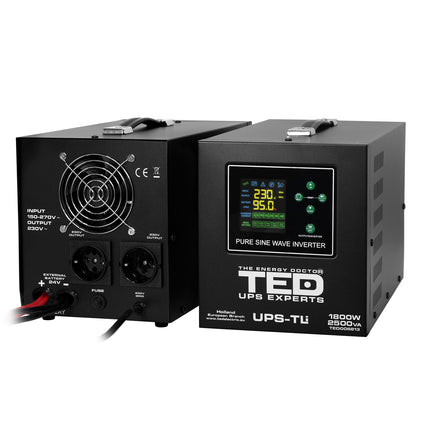 UPS 2500VA/1800W runtime extins LiFePO4 utilizeaza doi acumulatori (neinclusi) TED Electric - TED006813