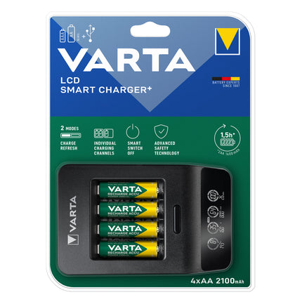 Incarcator Baterii Reincarcabile, Include 4x AA LR6 2100mAh, LCD SMART CHARGER+ cu Incarcare Individuala, Varta 57684 101 441